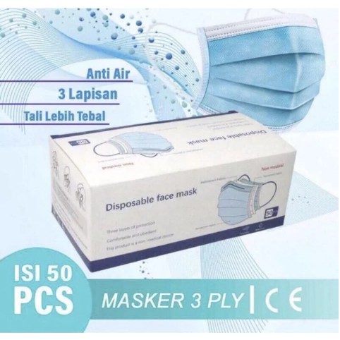 Masker cantol telinga earloop 3ply disposable 1 pack 50pcs face mask