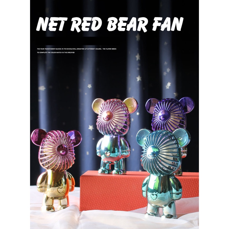 Kipas Angin Karakter Bear Brick Mini Fan USB Charger kecil Kipas Pendingin Genggam mini Portable unik mudah di bawa