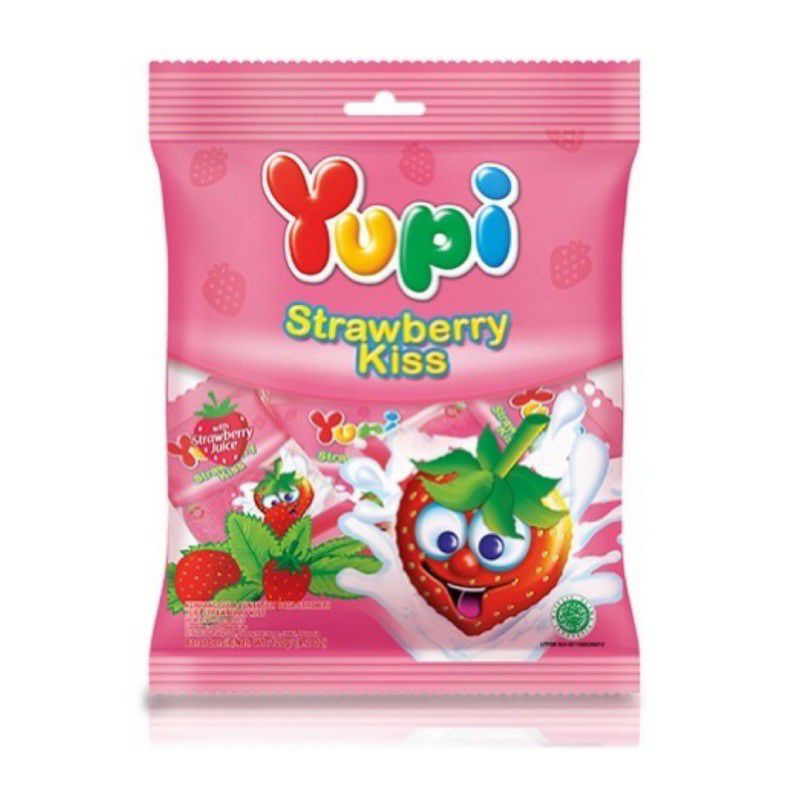 Permen Yupi gummy candy Strawberry Kiss Fruity Puff 120 gr