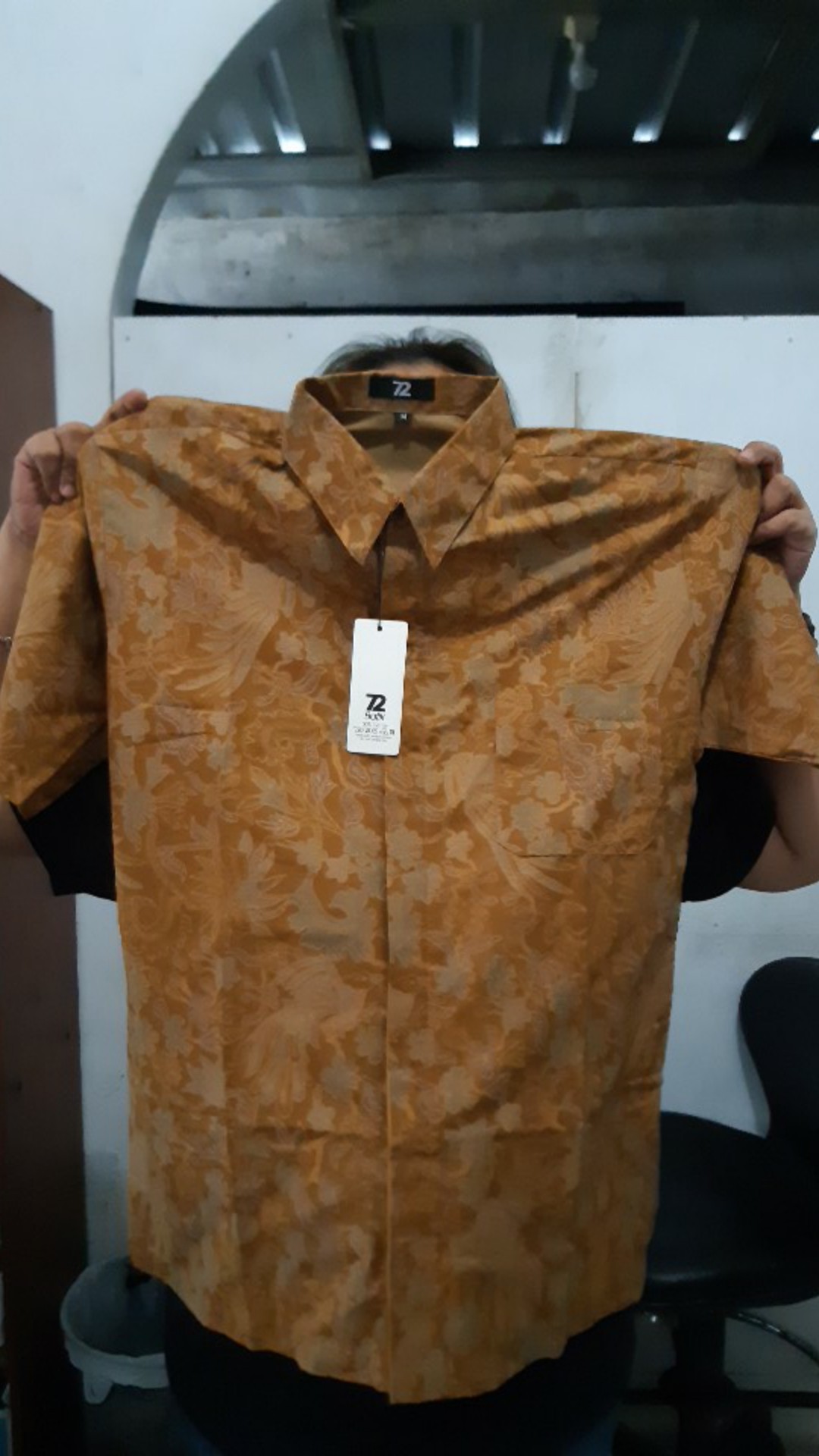 Kemeja Batik Pria Lengan Pendek Premium Warna Kuning Orange Coklat 729846 Cap 72