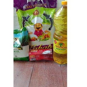 

paketan beras minyak gula dan bubuk teh