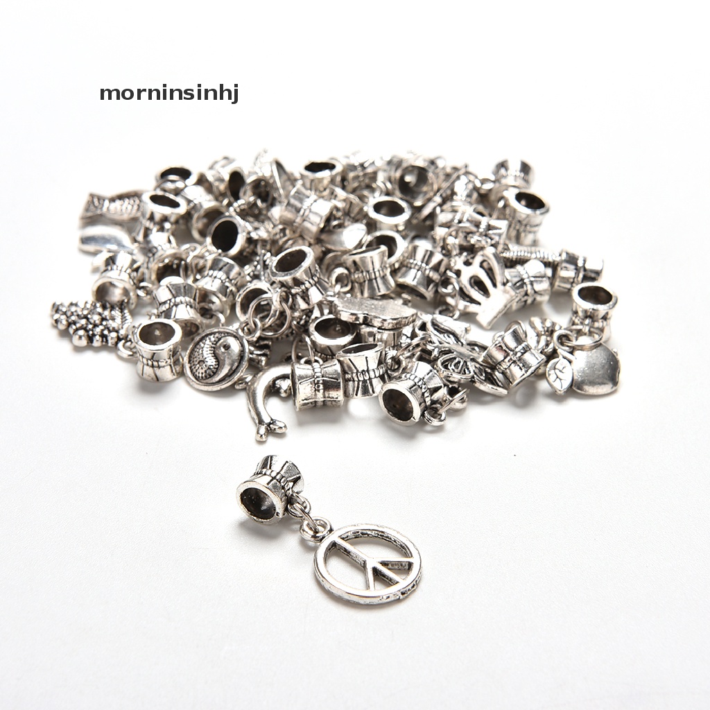 Mornin 40pcs Manik-Manik Tibet Warna Silver Gaya Eropa