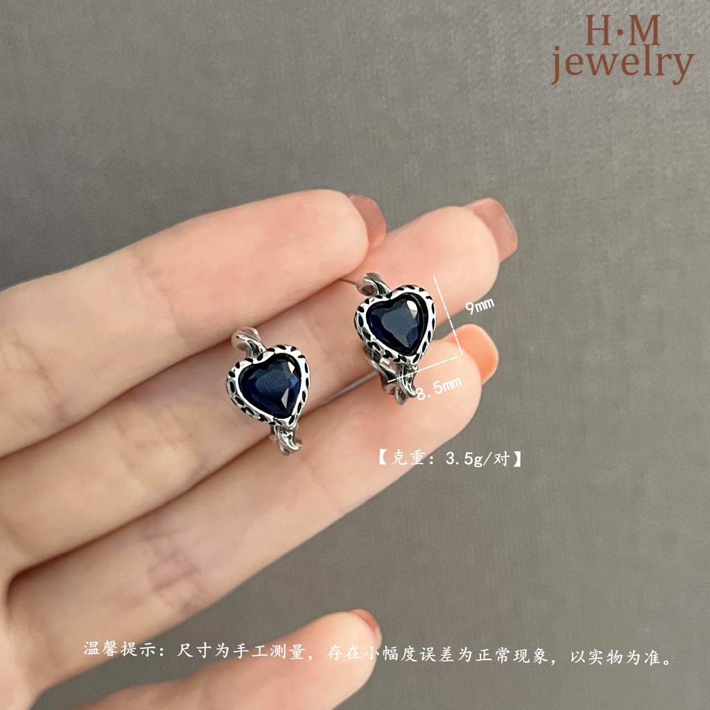 Anting Tusuk Bentuk Hati Bahan Zirkon Warna-Warni Gaya Vintage