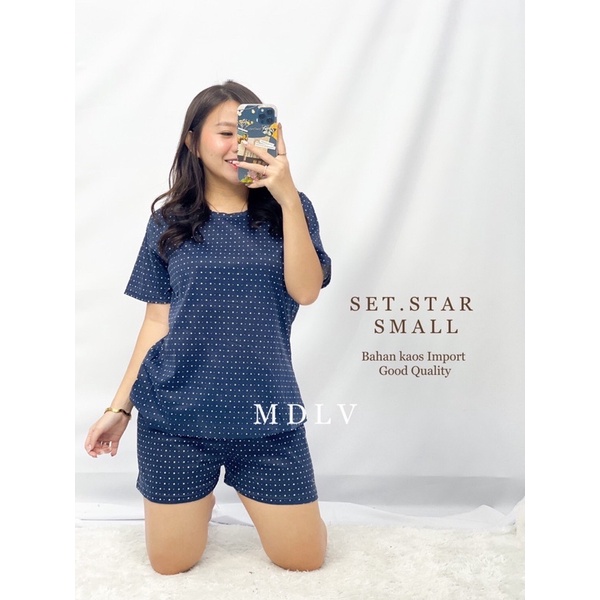 MDLV ~ Baju tidur Set Star Small HP Navy Baju Tidur Dewasa Fashion Import