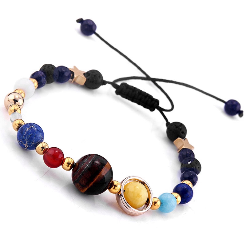 Gelang Batu Alam Natural Lava Stone Diffuser Bracelet Galaxy Planets Solar System Bracelets Bangle