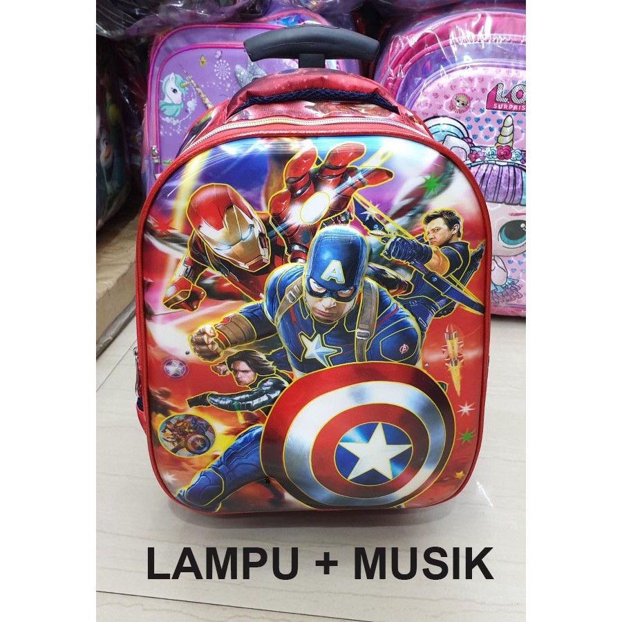 CUCI GUDANG PROMO Tas LAMPU + MUSIC Trolley Anak TK Import - 5D Timbul Gambar Anak Laki Laki