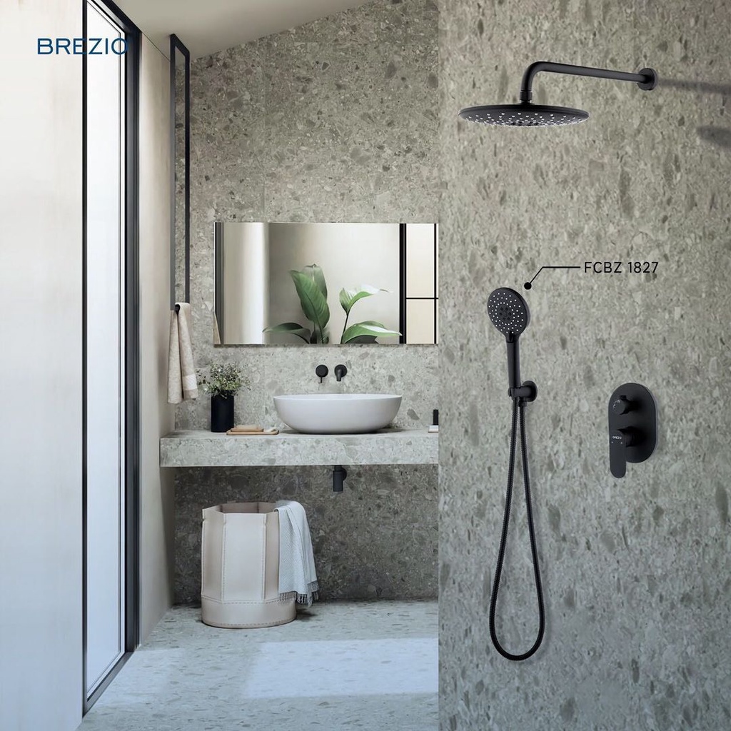 BREZIO FCBZ 1827 KERAN SHOWER TANAM PANAS DINGIN TEMBOK KRAN AIR HITAM BLAC