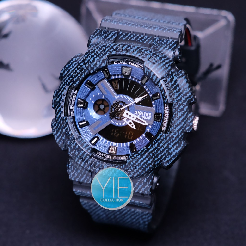 Jam Tangan Wanita Sport Motif Jeans Digitec DG 2115 T Dual Time Anti Air Original - Hitam