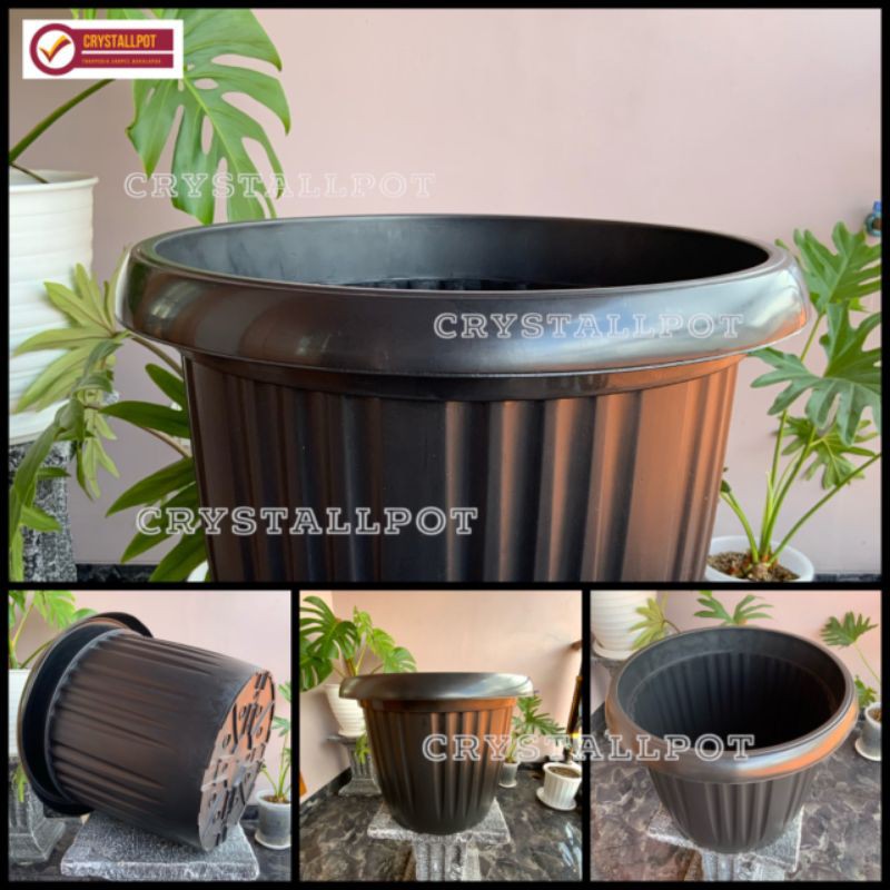 Pot bunga tanaman plastik hitam GRACE 45cm - kuping