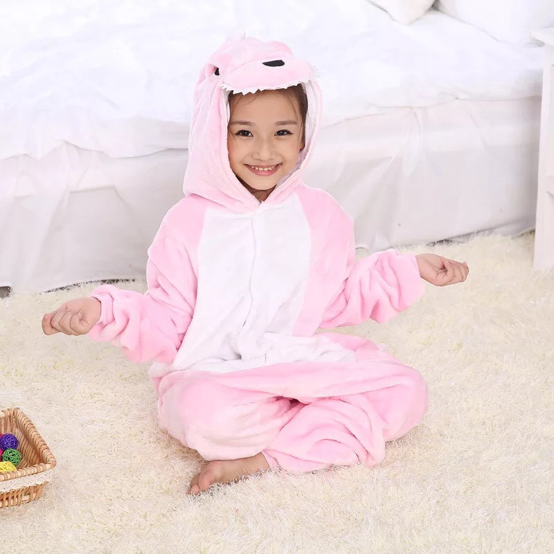 KOSTUM ONESIE DINO DINOSAURUS PINK ANAK PIYAMA COSPLAY PESTA