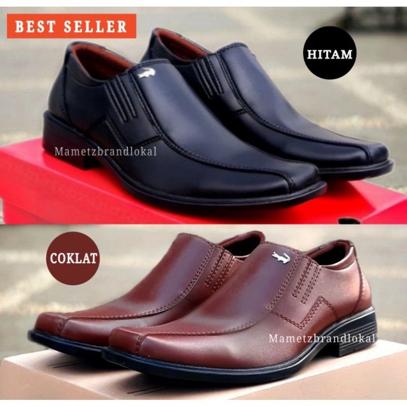 Best Product - Sepatu Pantofel Hitam Coklat Pria Tanpa Tali Pendek Kulit Swedian Formal Kerja Kantor