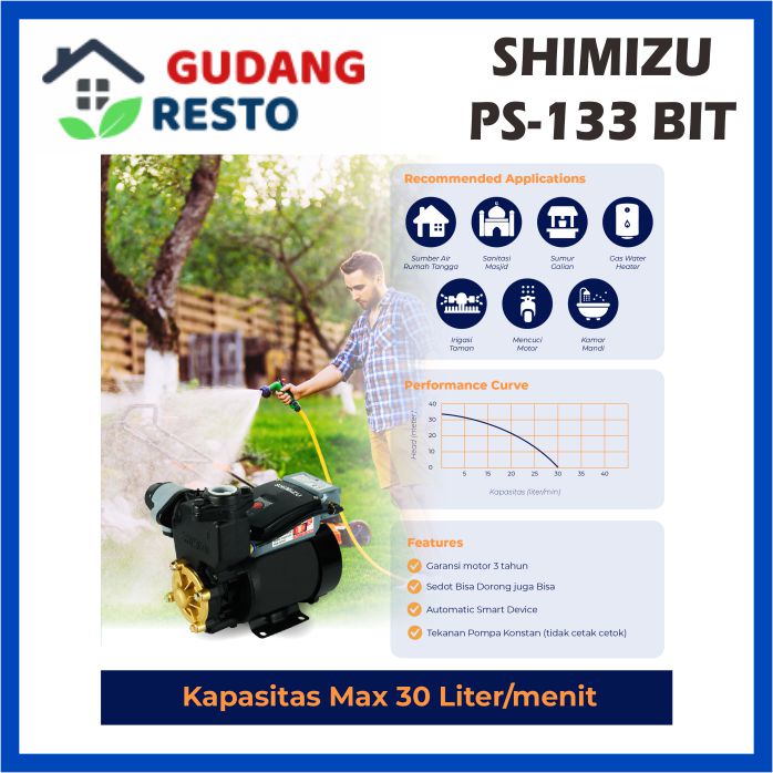 SHIMIZU PS 133 BIT  POMPA BOOSTER OTOMATIS / POMPA AIR PINTAR 2in1 SEDOT &amp; DORONG PS133 AUTOMATIC SMART PUMP 133BIT