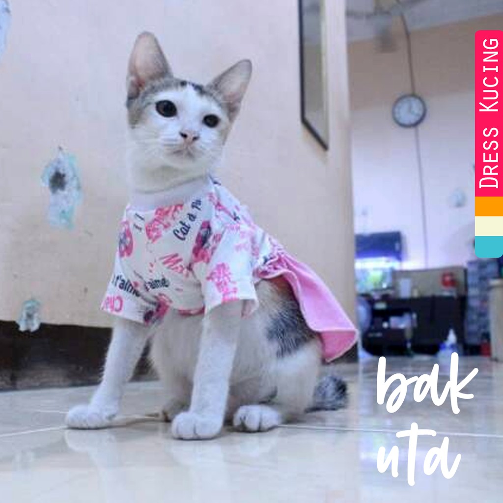 Dress bahan kaos kitty pink lucu untuk kucing dan anjing / baju kucing tangerang murah size S M L XL