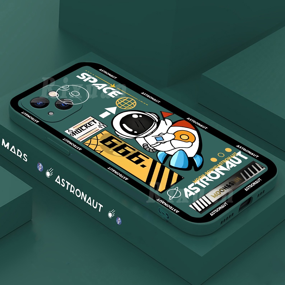 Soft Case TPU Matte Desain Roket Astronot Luar Angkasa Untuk iPhone 13 Pro Max 11 12 Xr XS 6 6S 7 8 Plus SE 2020