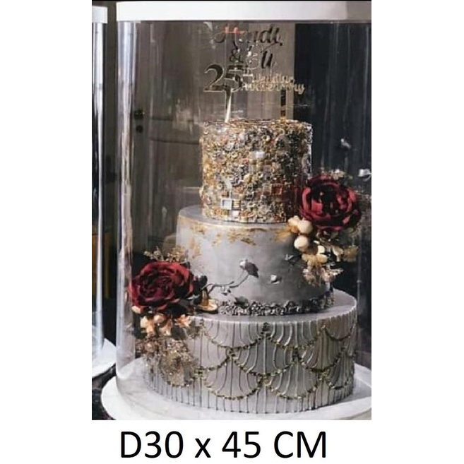 

[COD] D30 x T40 cm Cake Box Kotak Kue Tart Gift Mika Bening Bulat + Tatakan [COD]