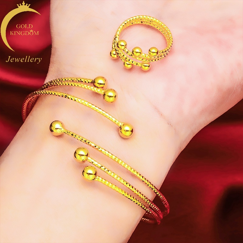 Set Gelang Cincin Model Terbuka Lapis Emas Emas Asli Kadar 375 Gaya Korea Untuk Wanita