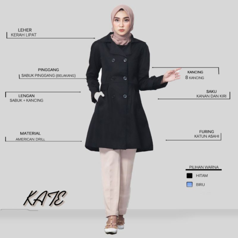 JAKET WANITA KATE BLACK - Blazer Panjang Hitam Cewek