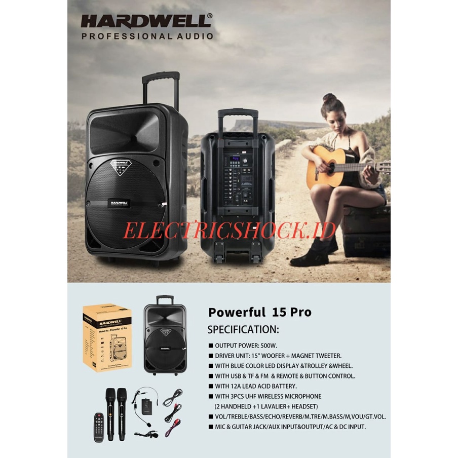 SPEAKER PORTABLE HARDWELL POWERFUL 15 PRO ORIGINAL 15INC BLUETOOTH