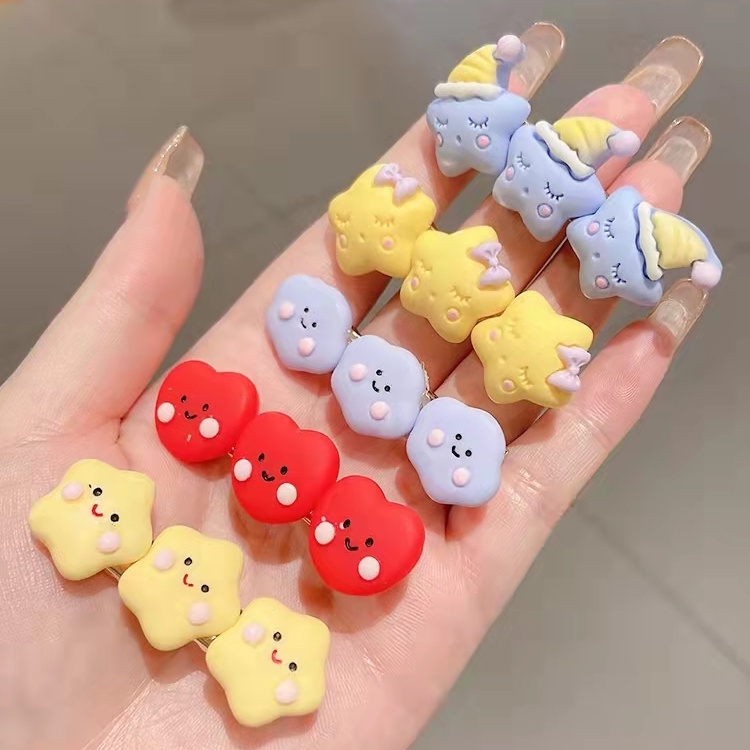 Smiley Lucu Bintang Berujung Lima Jepit Rambut Korea Klip Poni Hati Sederhana