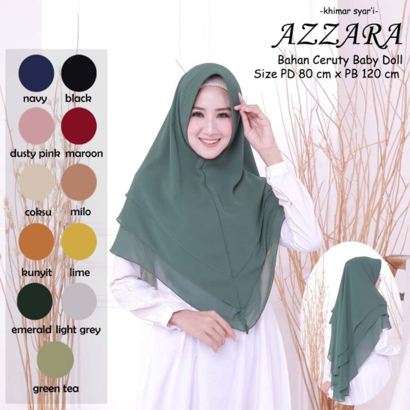 Khimar Ceruty Babydoll - Hijab 3 Layer - Khimar Azzara - Bahan Ceruty Premium - Hijab Syar'i