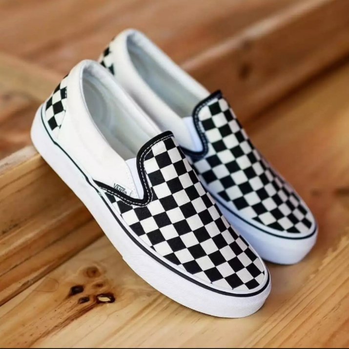 Promo Sepatu Slip On Checkboard Catur Slipon Black White Murah