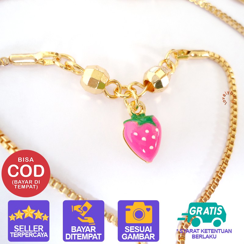 Kalung Xuping Rantai Lapis Emas Cantik Indah Anak Perempuan Motif Stoberi Pink/ Lovelybutik