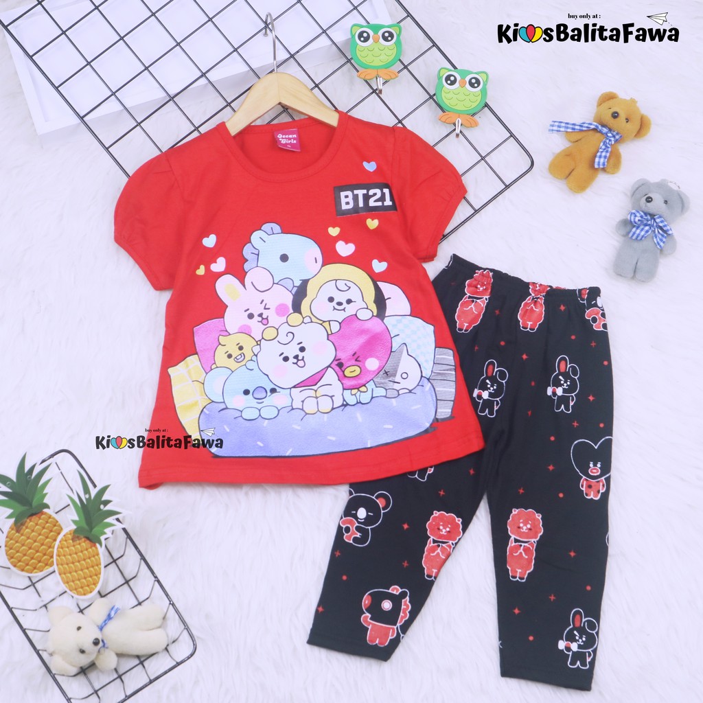 Setelan Plufy Kids uk 3-4 Tahun / Baju Kaos Anak Perempuan Set Legging Celana Panjang Cewek Karakter