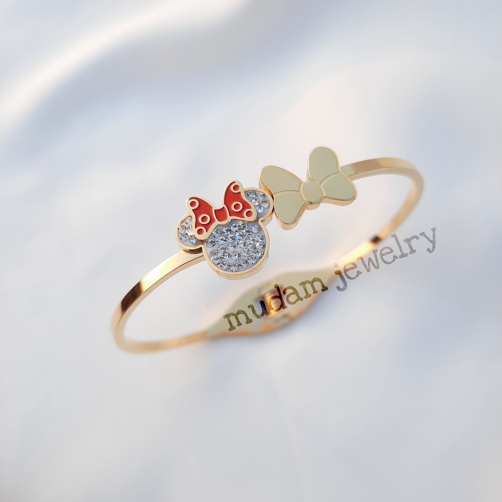 Gelang Bangle Titanium Minnie Pita Tersedia Warna Rosegold, Gold dan Silver