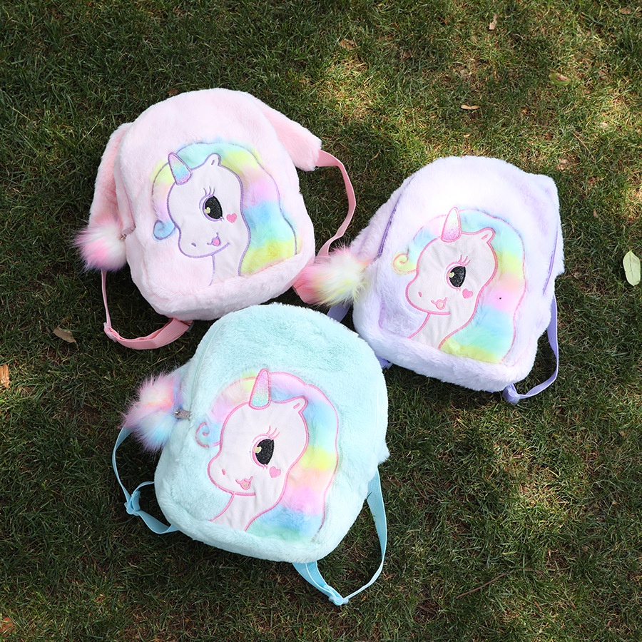 Ransel bulu unicorn anak perempuan Paud/Tk Tas ransel fluffy unicorn Pita pom pom Kado anak perempuan unicorn import berkualitas Tas Blingberry import tas blingberry grosir