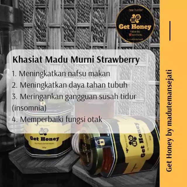 GET HONEY - Madu Strawberry 250gr Madu Murni Alami Asli 100% FREE Sendok Kayu