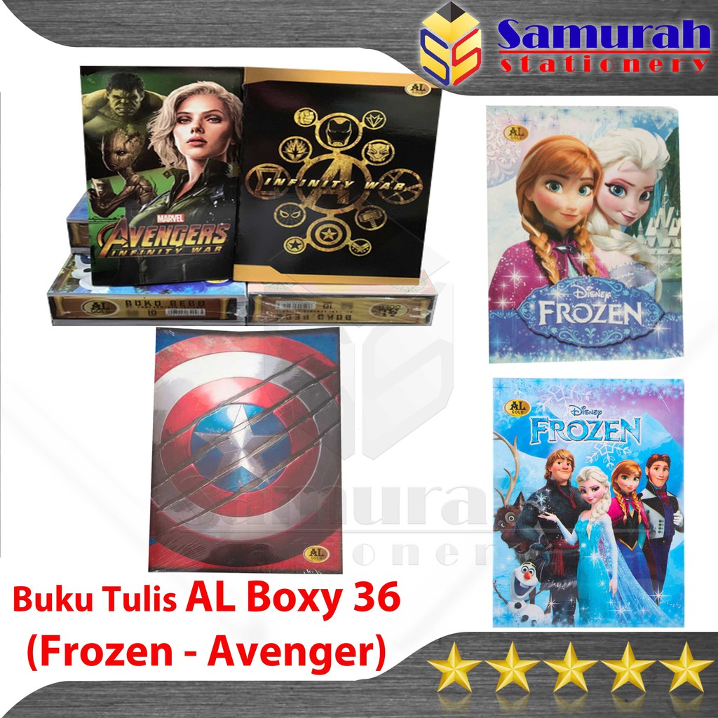 

Buku Tulis AL Gold Boxy 36 Lembar Cover Frozen / Buku B5 Bigboss Gambar Avenger isi 36 Lbr