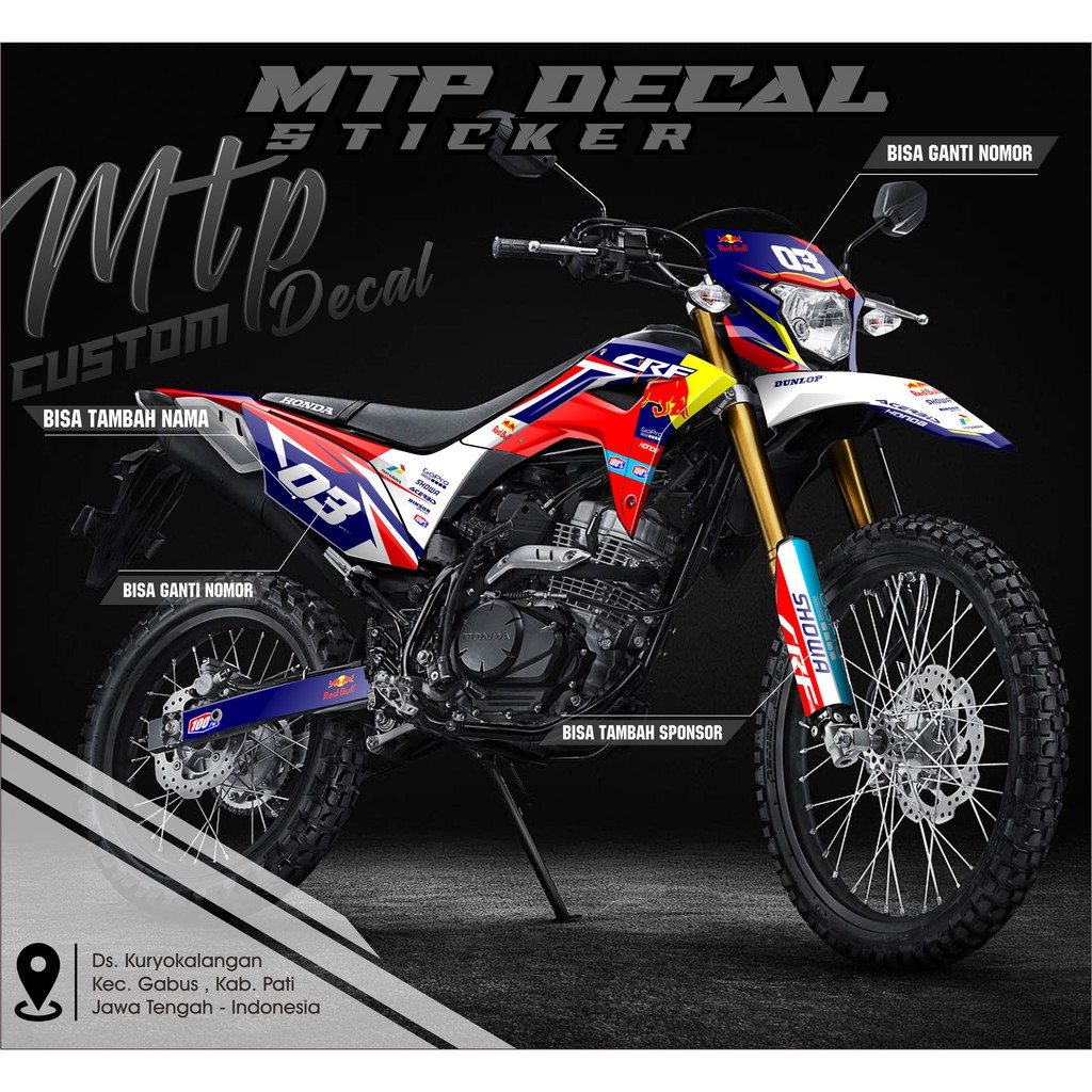 Decal Stiker Dekal sticker CRF 150 L Custom full body MTP - 033 MOTIF REDBULL KEREN