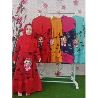 Khusus Grosir 12pcs Baju  Muslim Gamis  Anak  LED Karakter  