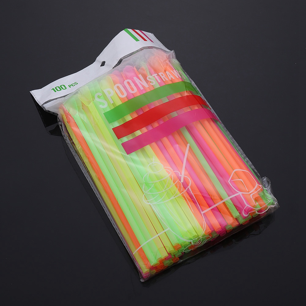 100pcs Sedotan Plastik PP Warna-Warni 20cm Untuk Milkshake / Smoothie / Cocktail