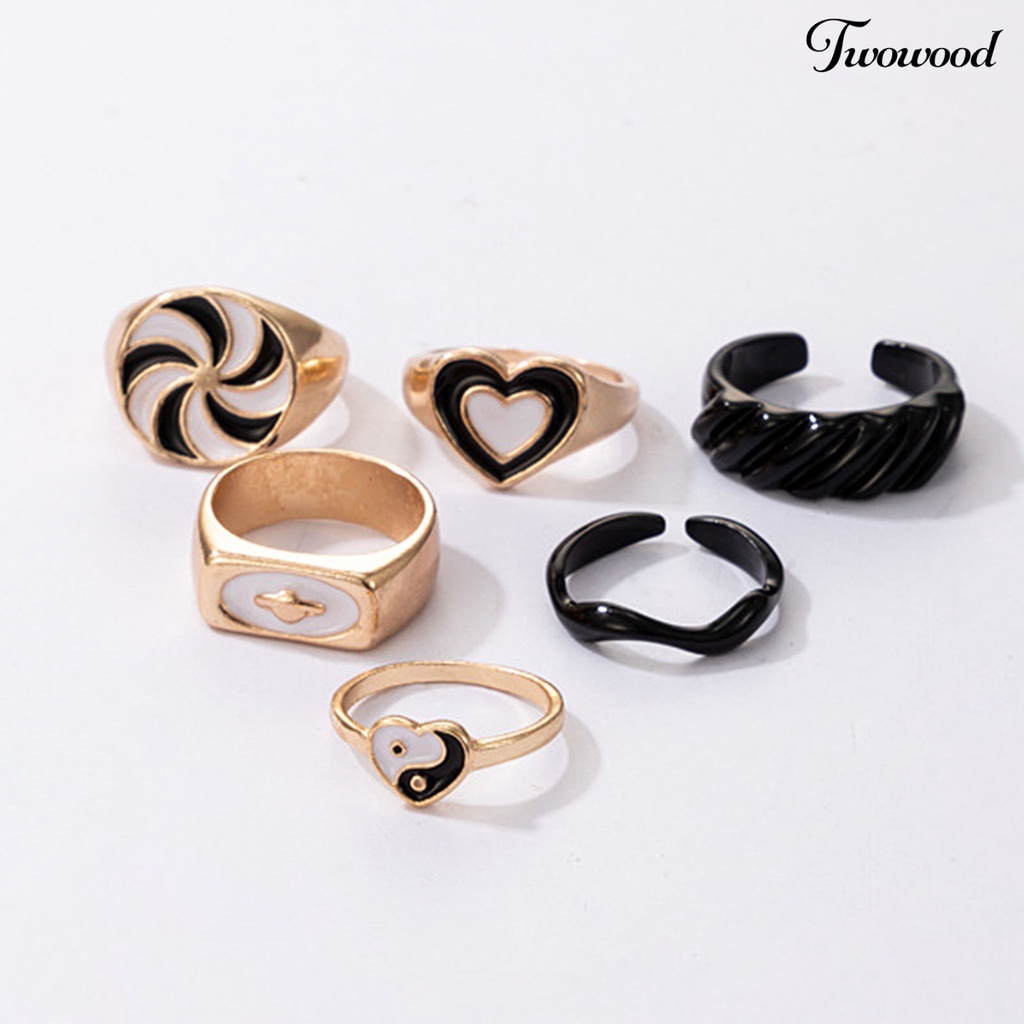 6pcs / Set Cincin Jari Model Terbuka Dapat Ditumpuk Bentuk Hati Kincir Angin Untuk Unisex