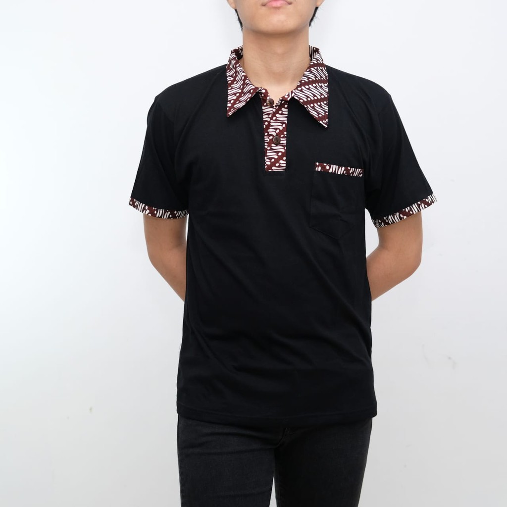 Kaos Krah Polo Batik Pria Lengan Pendek Warna Hitam Premium Jabrik Jogja