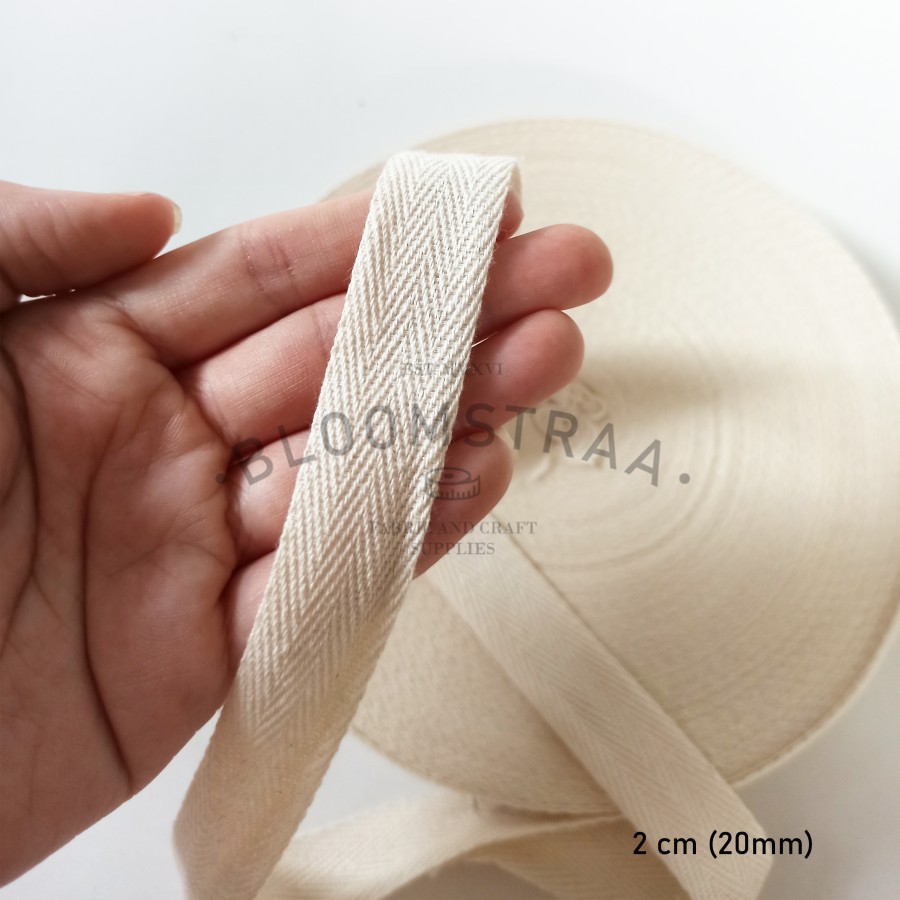 Roll Twilltape Katun 2cm 20mm Broken White Cotton Twill Tape Pelipit