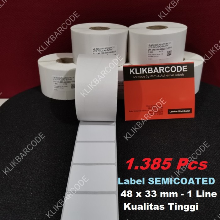 

BARCODE LABEL SEMICOATED 48 X 33 1LINE GAP CORE 1" (ISI 1.385 PCS)