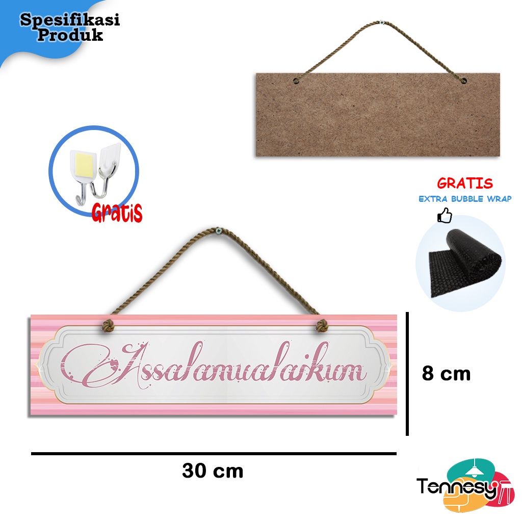 TENNESY HIASAN DINDING GANTUNGAN TALI KALIMAT SALAM ASSALAMUALAIKUM 30x10CM PAJANGAN KAYU DEKORASI DINDING DEKORASI DINDING KALIMAT TAYYIBAH