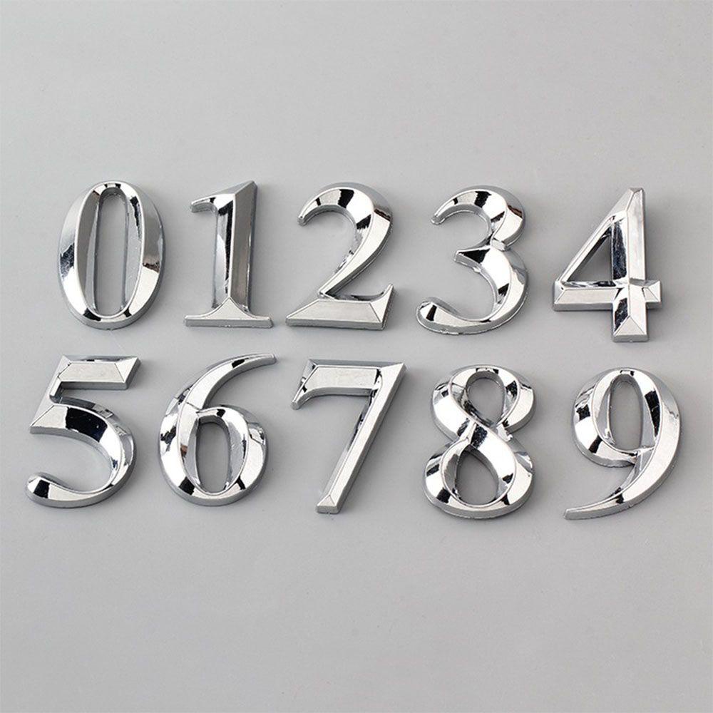R-flower Stiker Nomor Rumah Kesederhanaan Silver ABS Label Plastik 3D