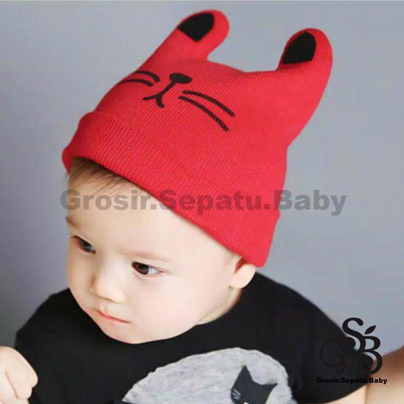 kupluk bayi topi bayi  newborn model telinga kucing lucu usia 3bulan-2tahun