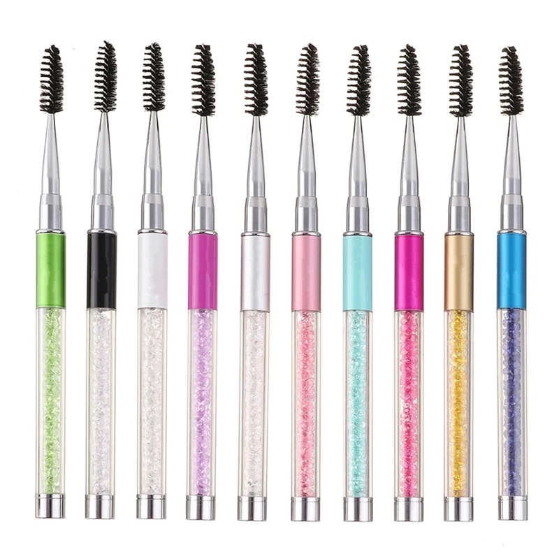 1pc Brush Aplikator Maskara Gagang Berlian Imitasi Berkilau Untuk Makeup / Kosmetik Wanita