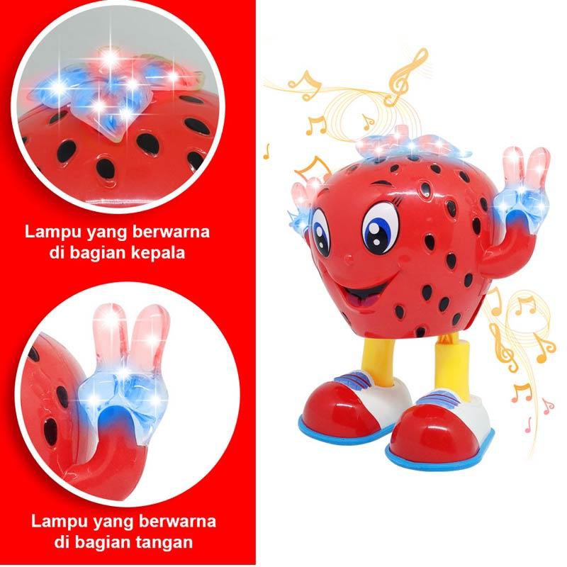 MAINAN DANCING STRAWBERRY JOGET MUSIK GOYANG LUCU LAMPU LED CERIA