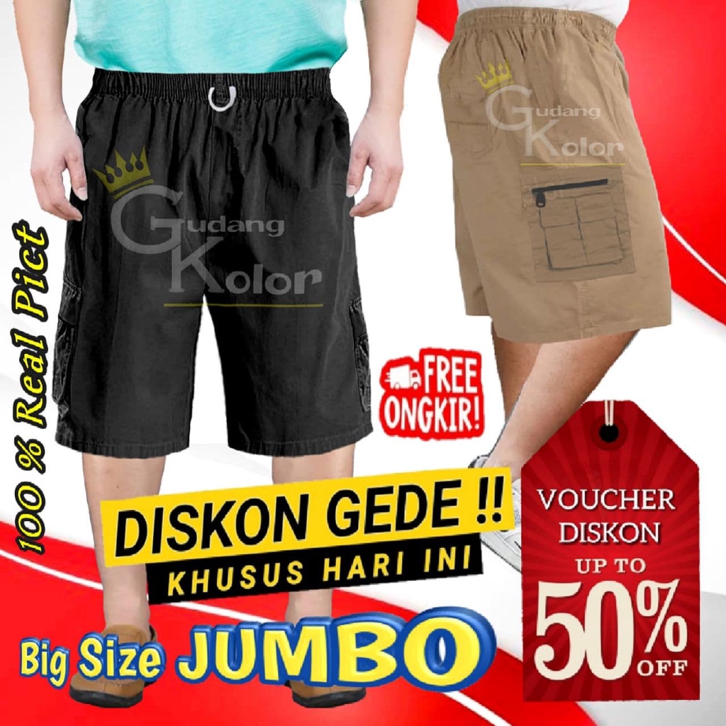 Celana Cargo Pendek Pria Harian Laki Laki Dewasa Big Size Jumbo Celpen Cowok Kargo Kolor Selutut Bah