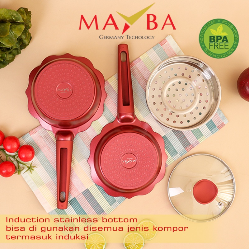 MAYBA Panci Bayi Anak balita set lengkap | Wajan susu milk pan + penggorengan fry pan dan kukusan