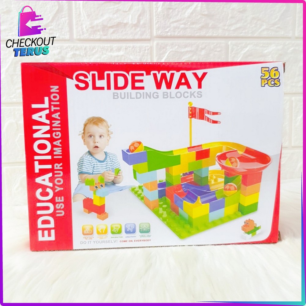 CT M38 Mainan Susun Balok Kelereng Isi 50PCS dan 56PCS Mainan Edukasi Balok Bongkar Pasang Bricks Marble Run Kids