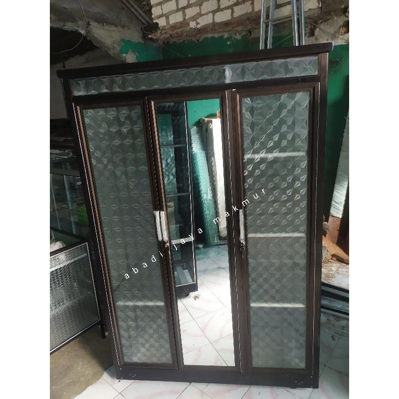 lemari baju pakaian kaca 3 pintu /lemari baju kaca pintu 3/lemari gantungan kaca/lemari alminium  (H