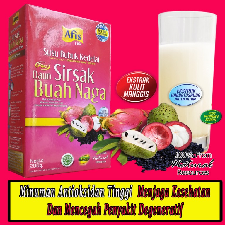

AFIS KEDELAI PLUS DAUN SIRSAT DAN BUAH NAGA ANTIOKSIDAN TINGGI