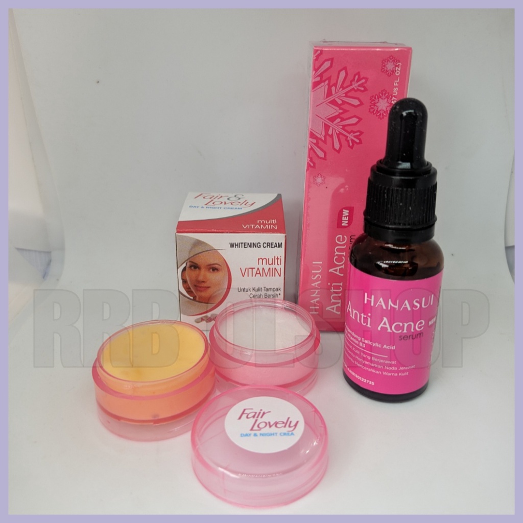 Paket - Serum Hanasui Anti Acne Original BPOM Dan Cream Susun Fair&amp;Lovely Siang Dan Malam