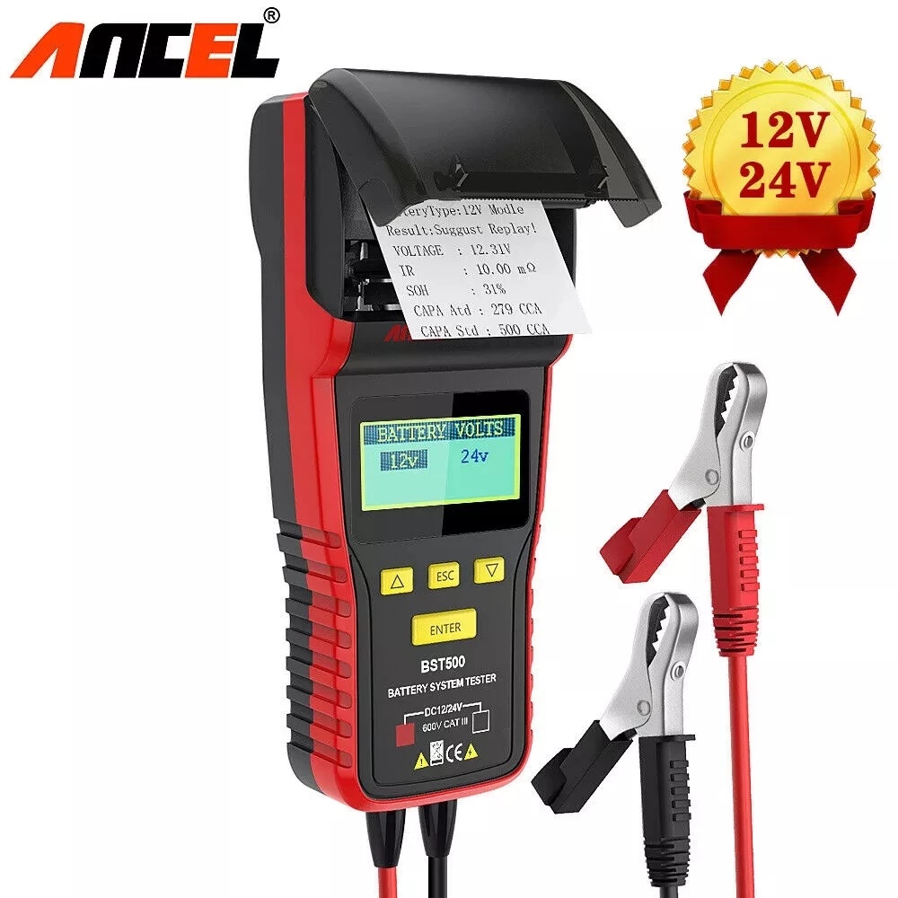 ANCEL BST500 12V And 24V 2in1 Car Battery Tester Digital Car Battery Analyzer Battery Health Analyzer Car Diagnostic Tool For Car/Truck/Motorcycle/Vans/Light Truck/Boat